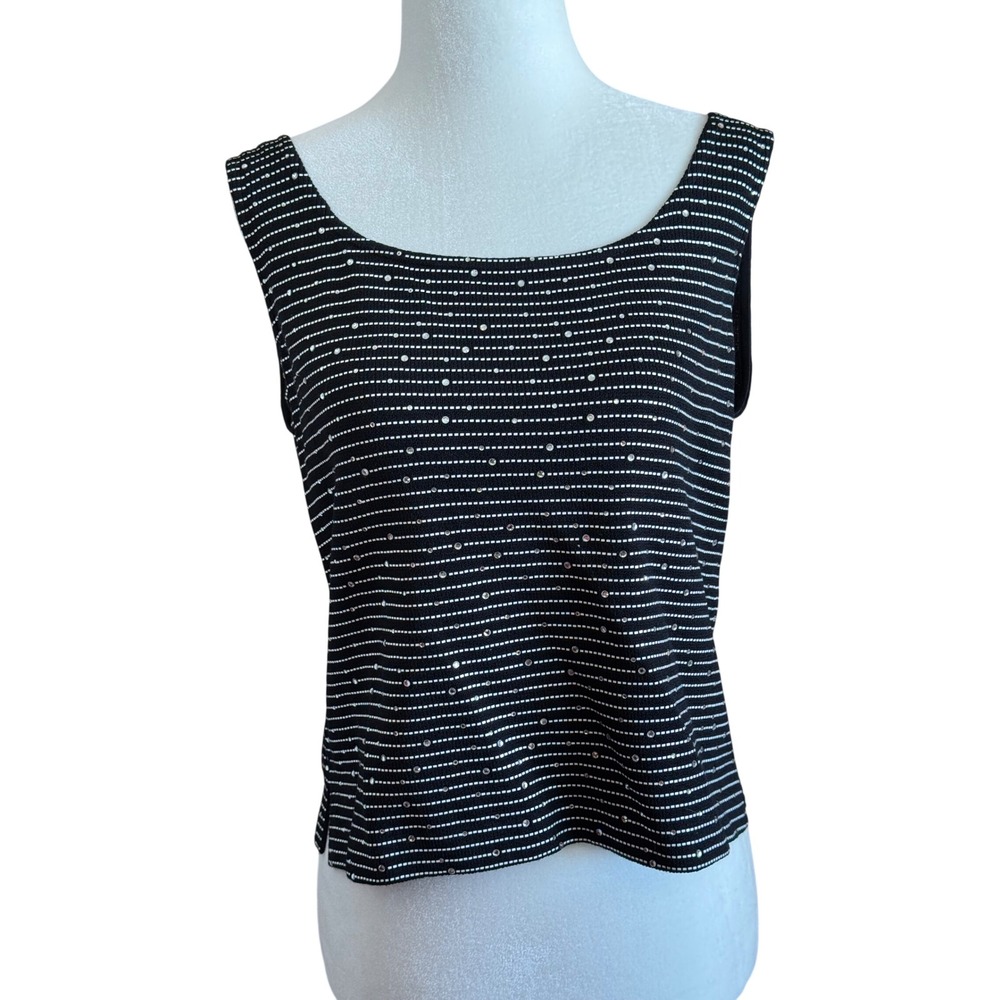 St. John Tank Top Women 6 Black EUC Vintage Made in USA Sparkling Rhinestone